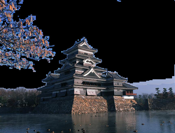 清新楼塔实景日本旅游装饰元素
