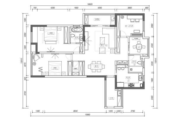 CAD四居室户型平面布置图