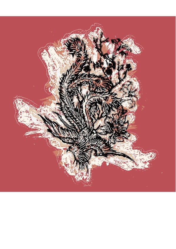 印花矢量圖動(dòng)物鳥(niǎo)類(lèi)鳳凰色彩免費(fèi)素材