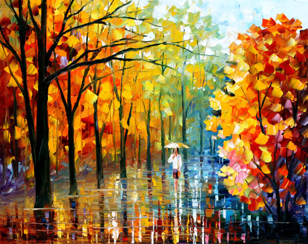油画深秋雨景图片
