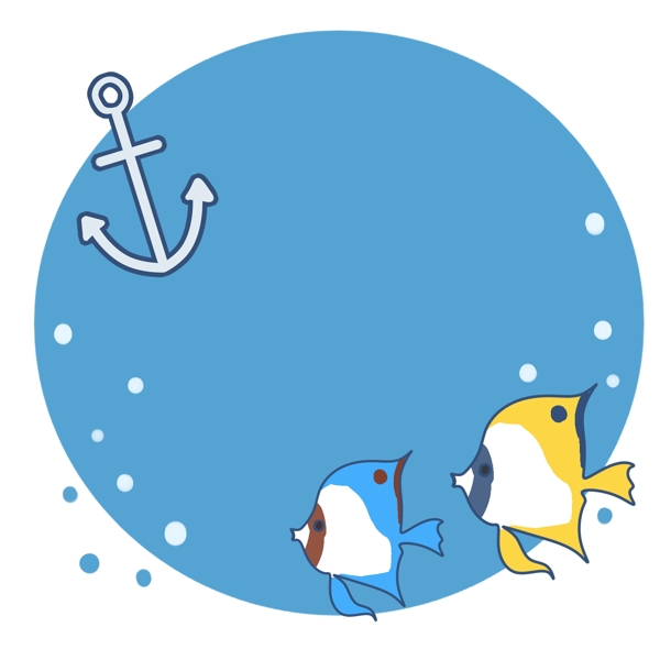 蓝色的小鱼边框插画