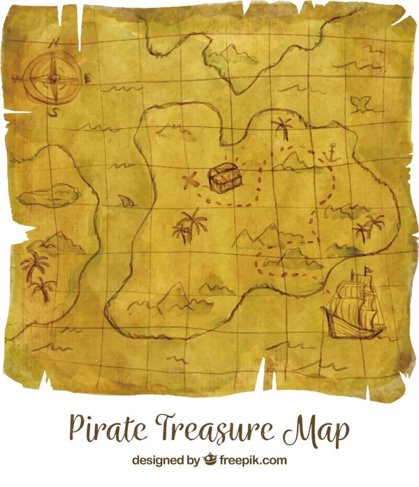 复古风格羊皮纸海盗宝藏地图藏宝图