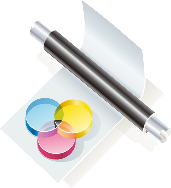 金属笔与彩色圆形矢量图