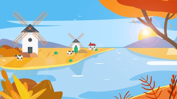 荷兰风车世界旅游日原创插画