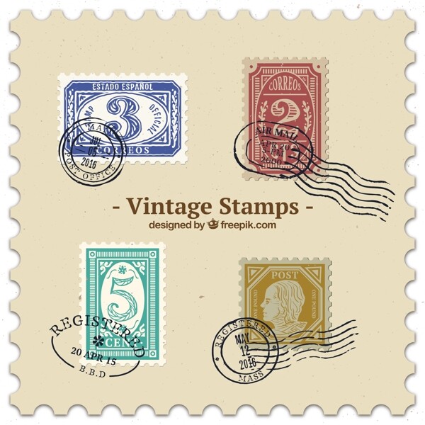 一套可爱的彩色古董邮票
