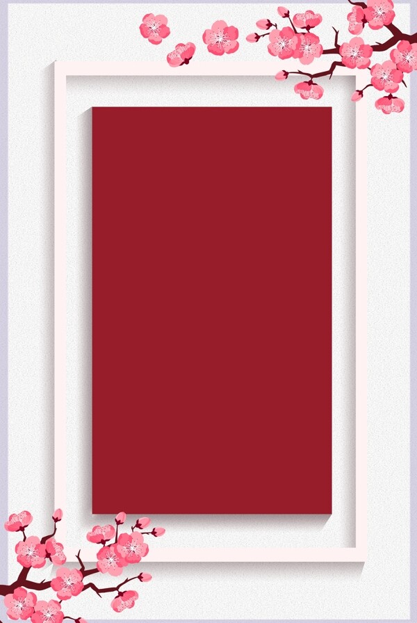 红色樱花边框背景图