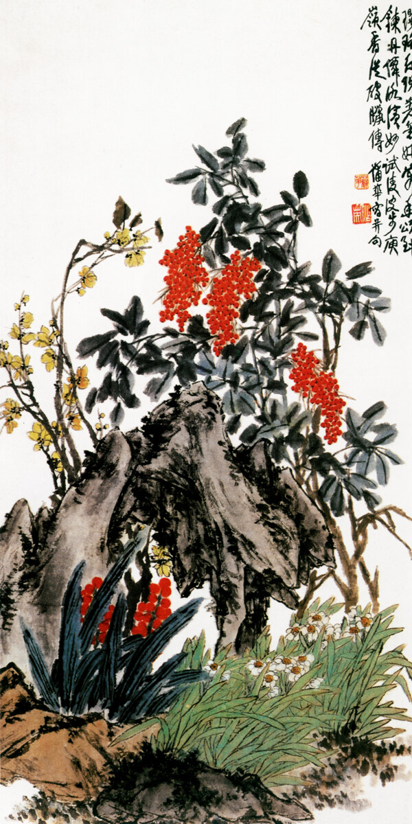 牡丹花竹子丹頂鶴白鶴梅花樹枝柳絮飄絮雜草樹干植物中國風中華藝術(shù)繪畫