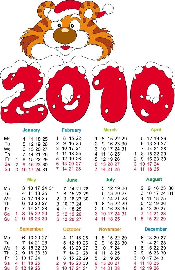 2010年日歷模板