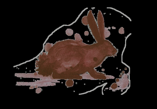 手绘水墨咖啡色兔子装饰图案素材