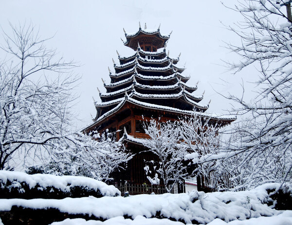 鼓樓雪景圖片