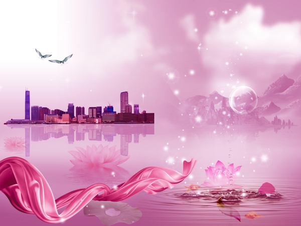 粉色湖面地产图片