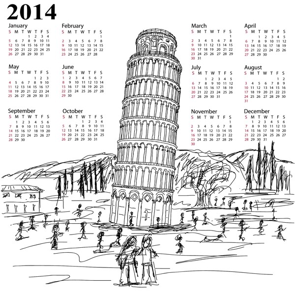 比薩斜塔2014日歷