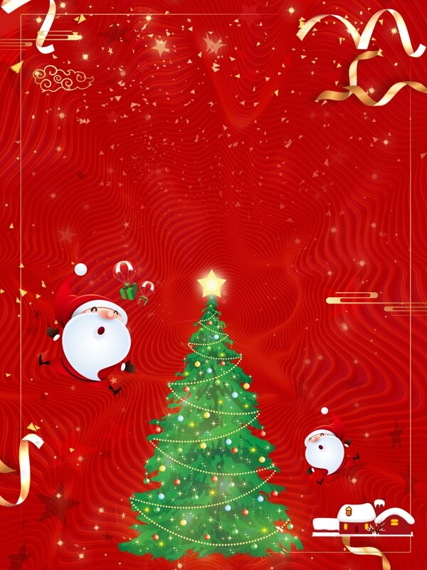 红色喜庆圣诞树背景