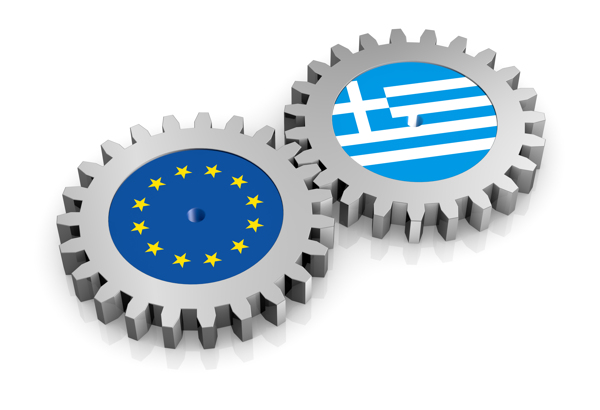 希腊国旗与齿轮图片