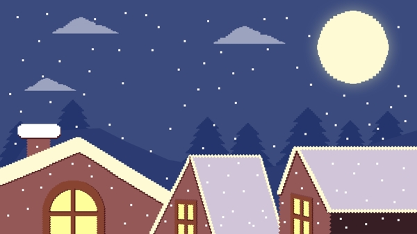 复古像素圣诞节屋顶上方的夜空背景素材