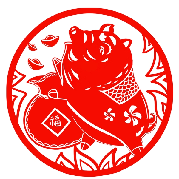 剪紙豬手繪卡通人物PNG素材