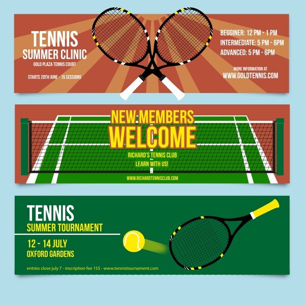 三款卡通网球比赛横幅