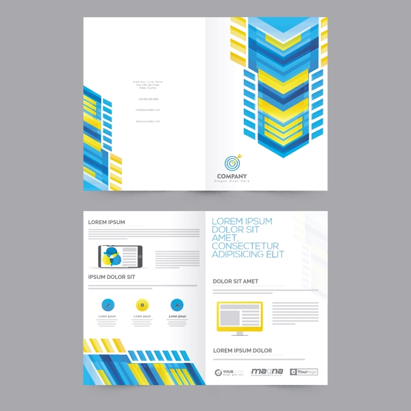 商业宣传册彩色抽象设计箭头形企业模板布局与前后和内页介绍