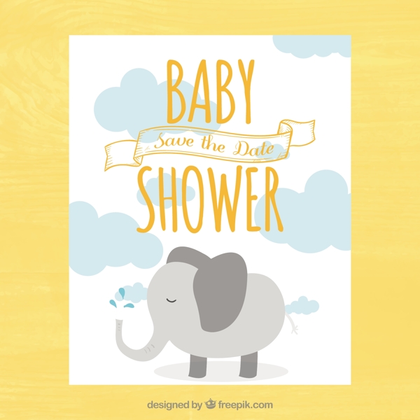 漂亮的婴儿洗澡卡与大象