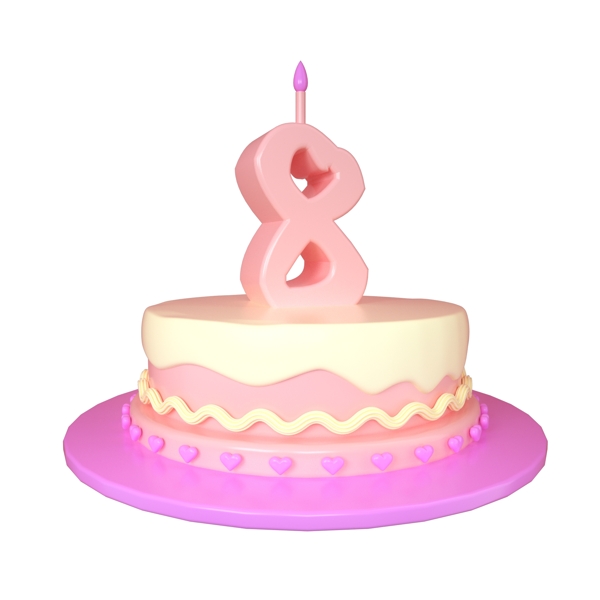 C4D可爱立体8周岁生日蛋糕装饰
