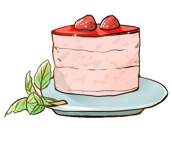 卡通草莓蛋糕插画