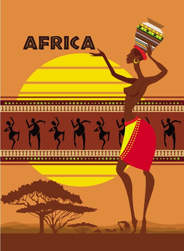 非洲部落舞蹈人类装饰自由向量