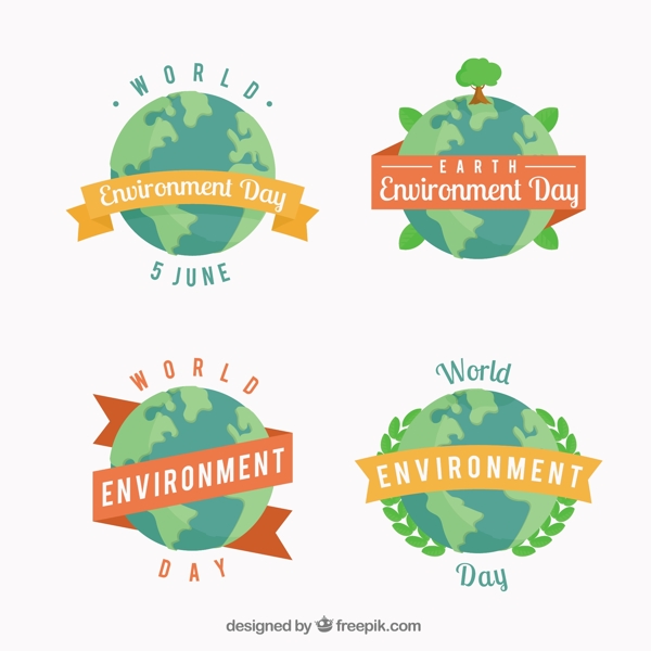 世界环境日带装饰条的贴纸