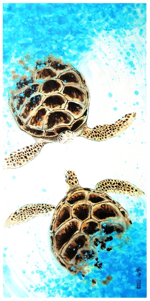 海龟油画图片