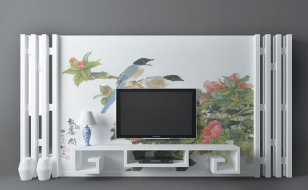 现代中式电视墙3d模型