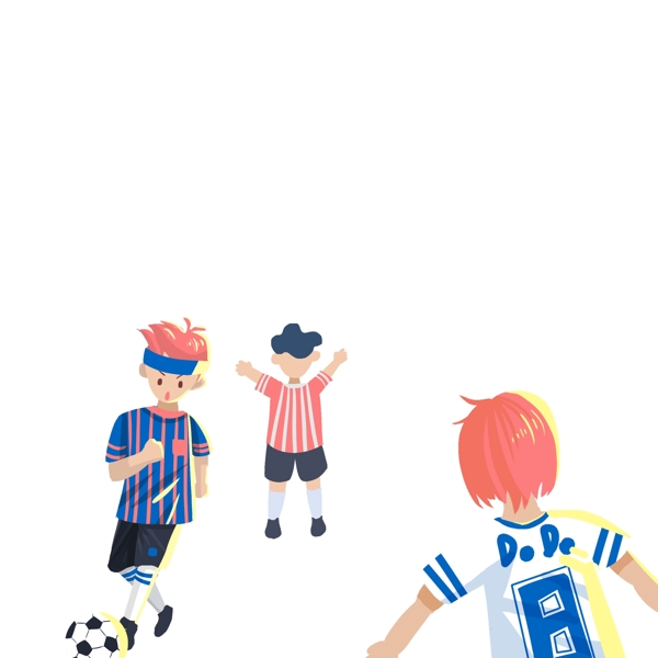 卡通扁平化踢足球的小孩人物插画