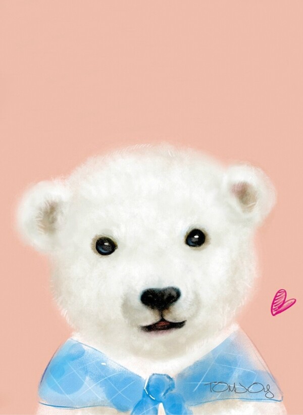粉红色底色白色小熊玩具可爱装饰画
