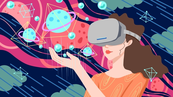 科技未来VR虚拟现实体验VR宇宙的女孩