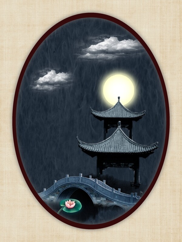 中國(guó)風(fēng)夜晚水墨裝飾畫