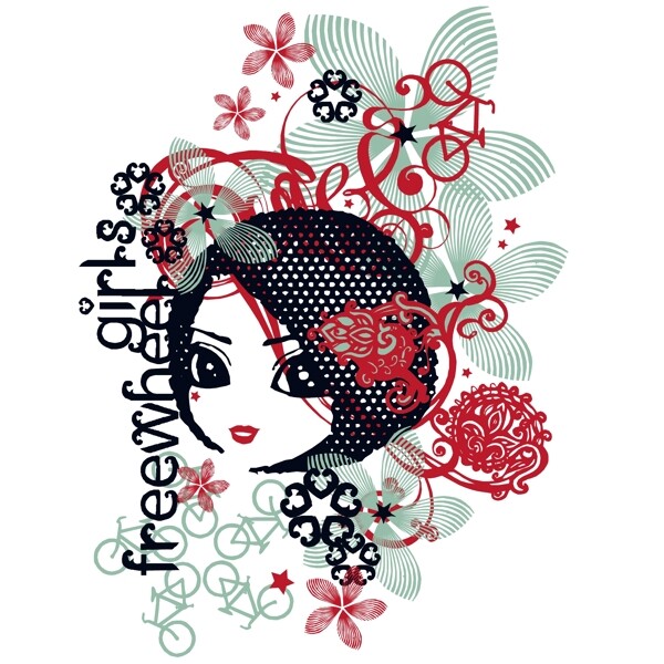 印花矢量圖女童T恤圖案可愛卡通人物免費(fèi)素材