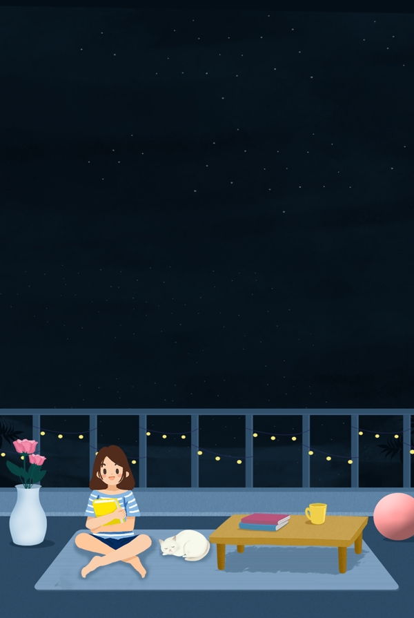夜晚天臺女孩背景海報