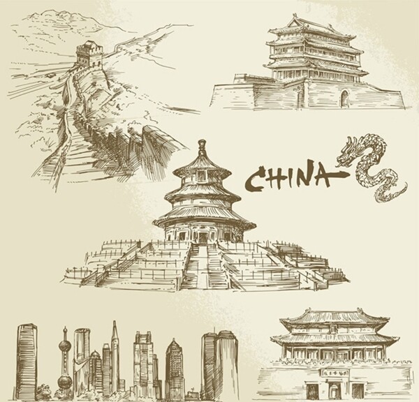 手繪傳統(tǒng)建筑圖片
