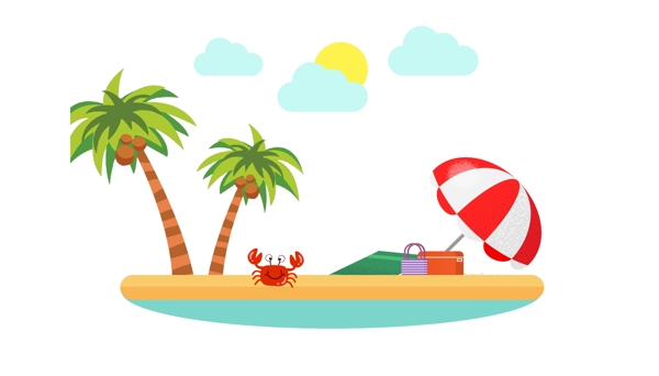夏季海岛太阳伞海滩椰树图片