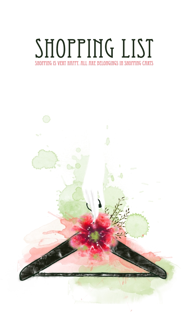 衣架上的紅花和墨點(diǎn)插畫