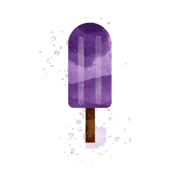 水彩笔触紫色葡萄味冰淇淋