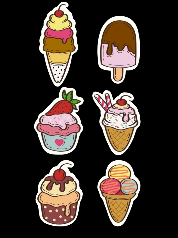 可爱卡通冰淇淋雪糕贴纸素材