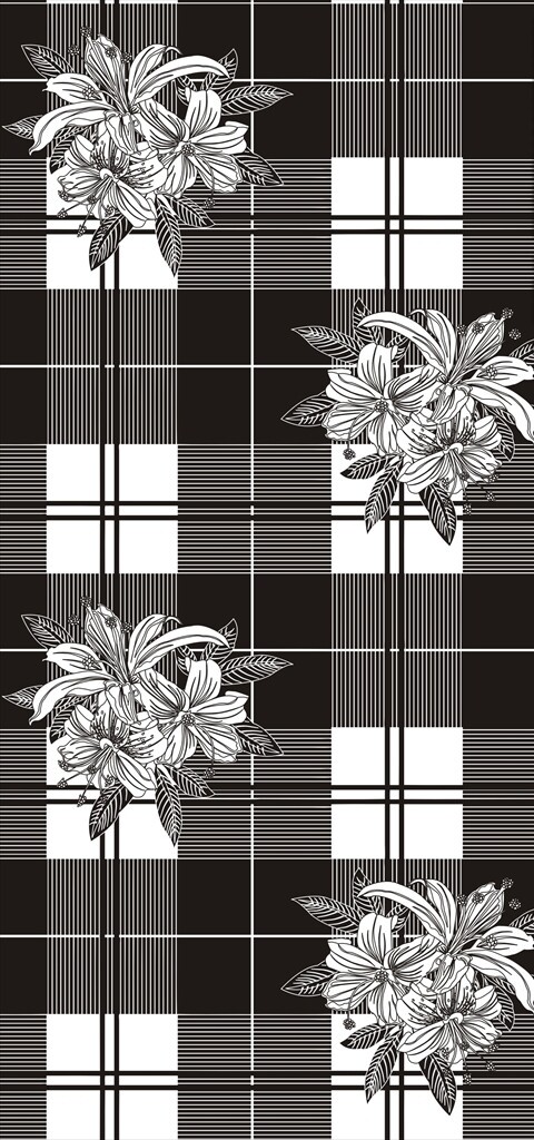 黑白格子底纹植物花朵花卉素材