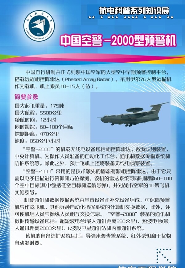南昌航空大学飞机科普知识展板图片