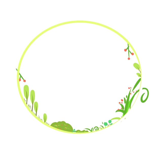 綠色圓形草報框插畫
