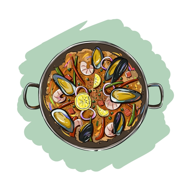 手绘原创动漫素材食品西式食物海鲜烩饭