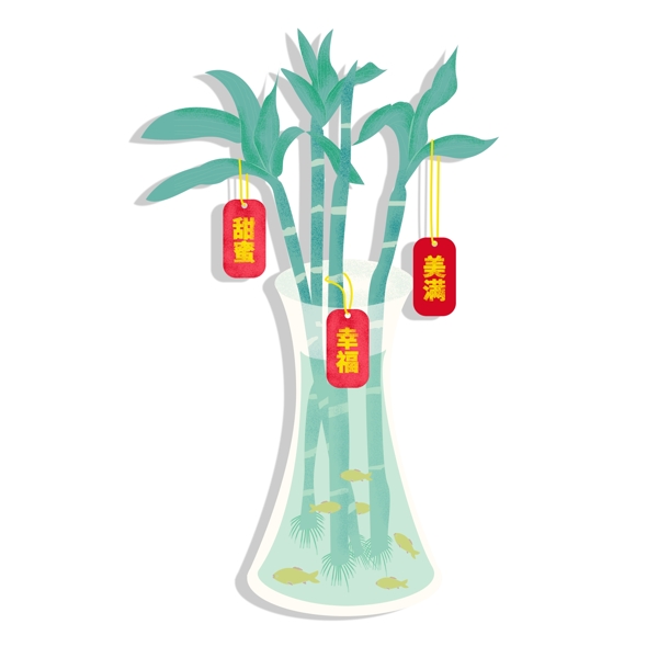 小清新唯美富贵竹和花瓶设计可商用元素