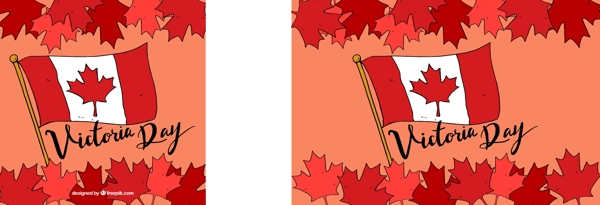 加拿大维多利亚日的树叶背景和旗帜