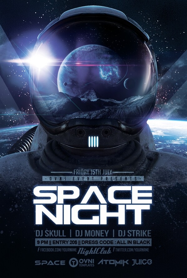 太空之夜酒吧海报外星人科技活动