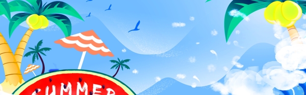 暑期旅游卡通banner背景