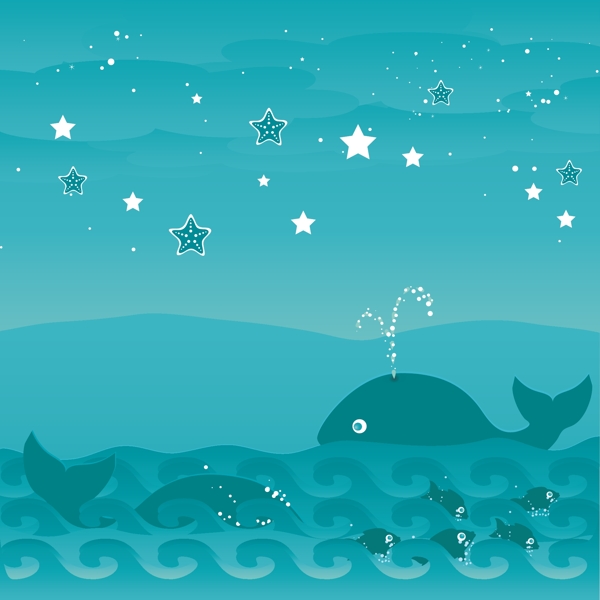 可爱的海洋之夜鲸鱼星星图片