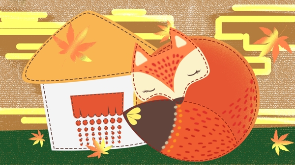 宠物狐狸手绘动物萌可爱卡通儿童插画